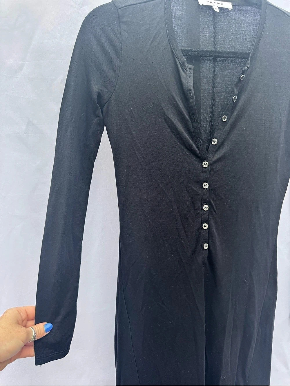FRAME Henley Maxi Dress Noir Black S/P – LWKD0290 - Picture 8 of 12